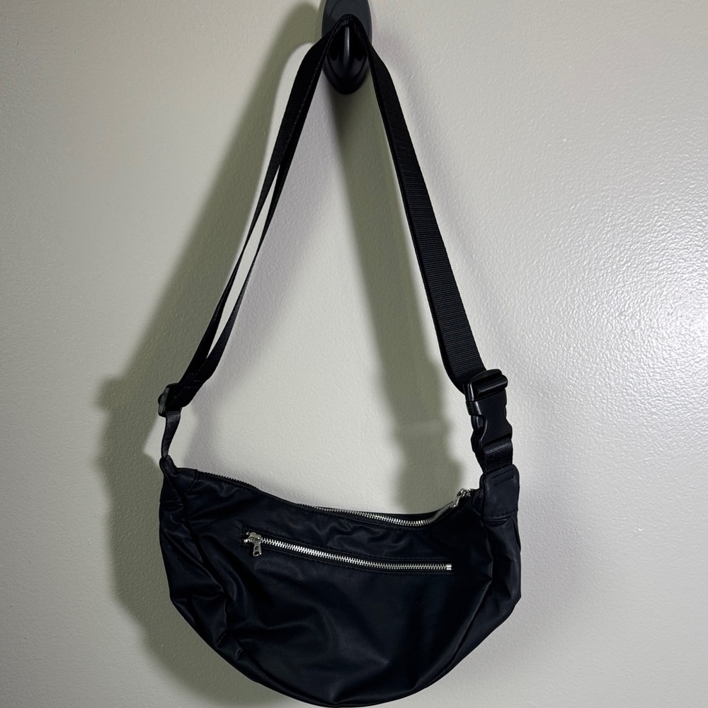 Fabletics Black Faux Leather Crossbody Sling Bag